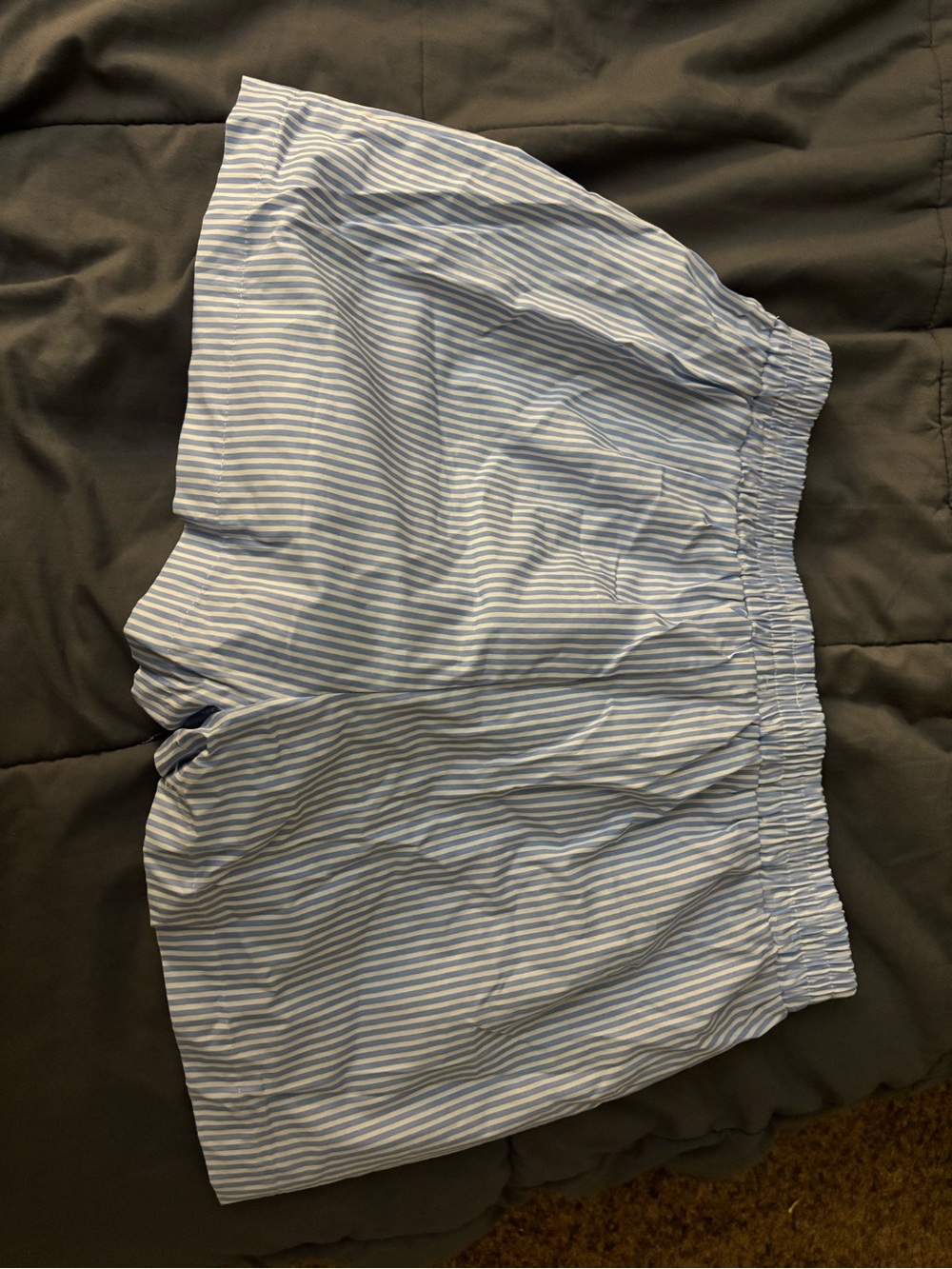 High-Waist Blue & White Striped Elastic Waist Shorts
